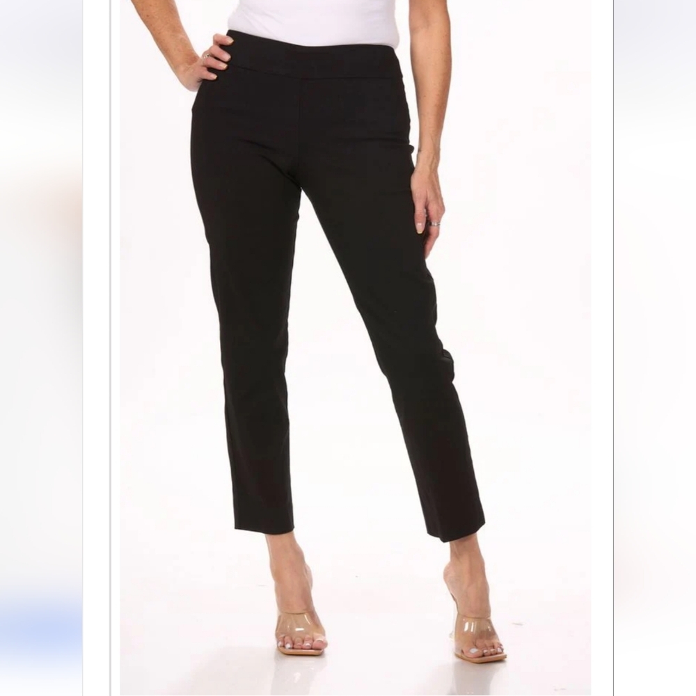 Krazy Larry Pull On Ankle Pants Black Velvet Dots Stretchy Size 10‎